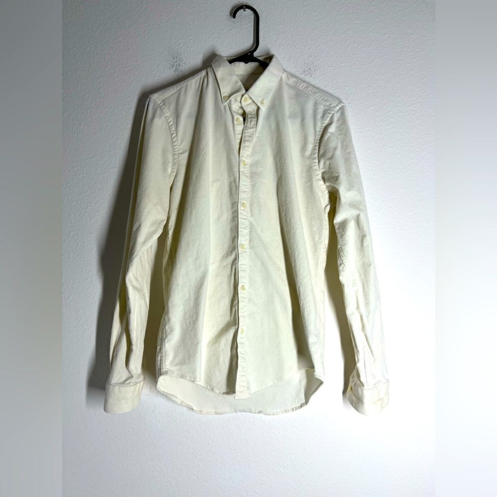 Zara Mens Slim Fit Button Down Long Sleeve Collared Corduroy Off white ivory M